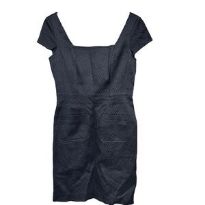 Maggy London Little Black Dress Cap Sleeve Square Neckline Front Pockets Size 8P
